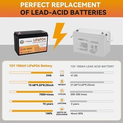 12V 100Ah LiFePO4 Deep Cycle Lithium Rechargeable Battery for RV Solar System