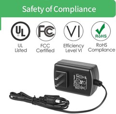 12V 2A Power Supply Adapter AC 100-240V to DC 12V, 5.5mm x 2.1mm Plug 4ft