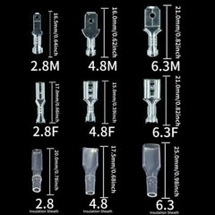 450PCS Female Male Spade Connectors Wire Crimp Terminals Set 2.8mm/4.8mm/6.3mm