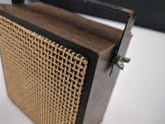 Vtg GEMCO Speaker Woodgrain Rattan 3.5mm 5.5in Cable Handle/Mount Bracket Works