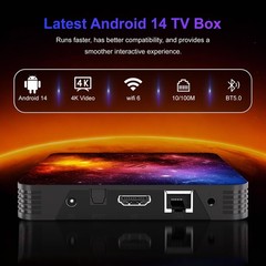 4GB RAM 64GB ROM Android 14.0 TV Box, 4K UHD Media Player, Dual Band WiFi, Bluet