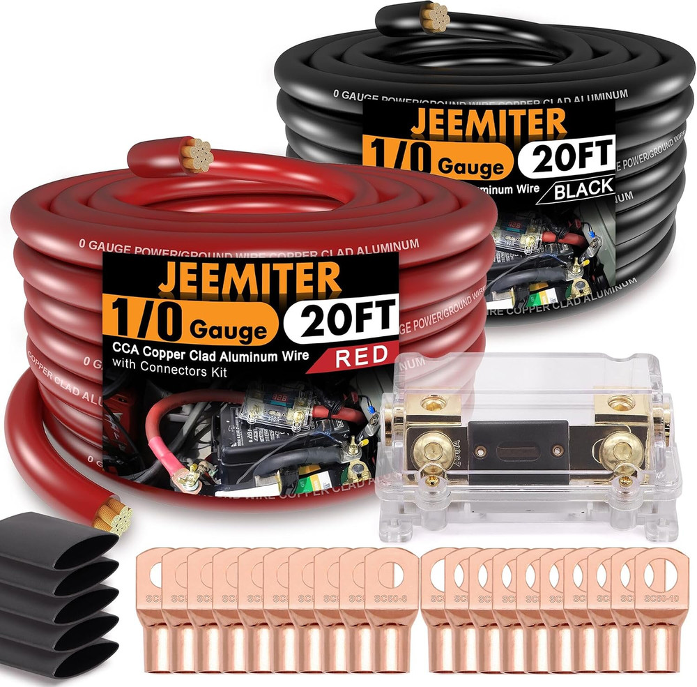1/0 Gauge CCA Wire Battery Cable Copper Clad Aluminum 40Ft Red/Black for Car Amp