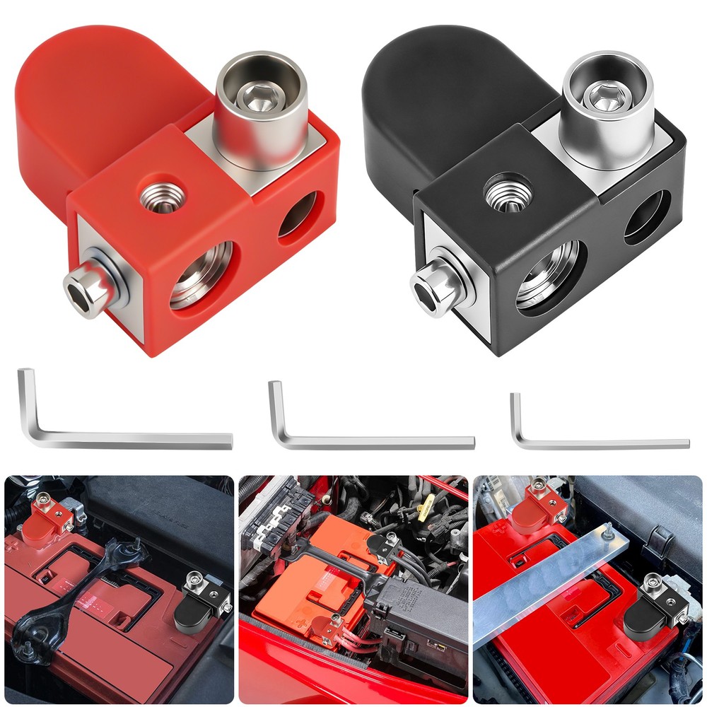 2PCS Car Battery Terminals Connector Top Post 12-24V 0/2/4 & 4/8 AWG W/ Wrenches