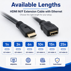 HDMI M/F Extension Cable with Ethernet – 1ft / 3ft / 6ft / 10ft / 15ft / 25ft