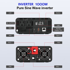 1000W 2000W Pure Sine Wave Inverter 12V DC to 120V AC Converter Remote Control