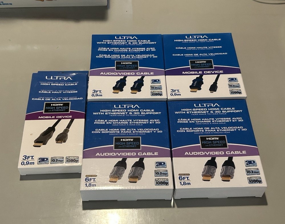 5x NEW/SEALED Ultra High-Speed HDMI Cable 3ft & 6ft Mobile Device & Audio/Video
