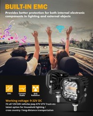 AUXBEAM 3″ LED Work Light Bar Strobe Flash Amber Pods Driving+Black Cover Shield
