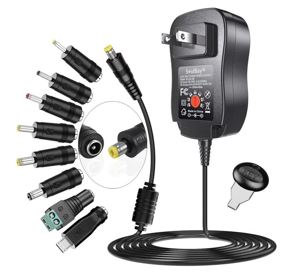 24W Universal AC/DC Adapter 3–12V Regulated Power Supply 8 Plugs 2A