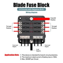 6 Way Blade Fuse Box Block FuseBox Holder Auto Marine Bus Bar Car Kit 12V 24V US