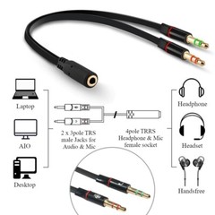 Headset Splitter 3.5mm Jack Dual Male Adapter Mic and Audio Headphone Gold