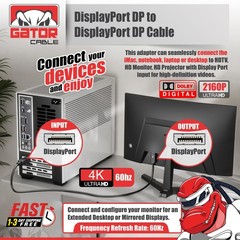 Display Port to Display Port Cable DP to DP 4K 60Hz High Speed UHD Video Audio