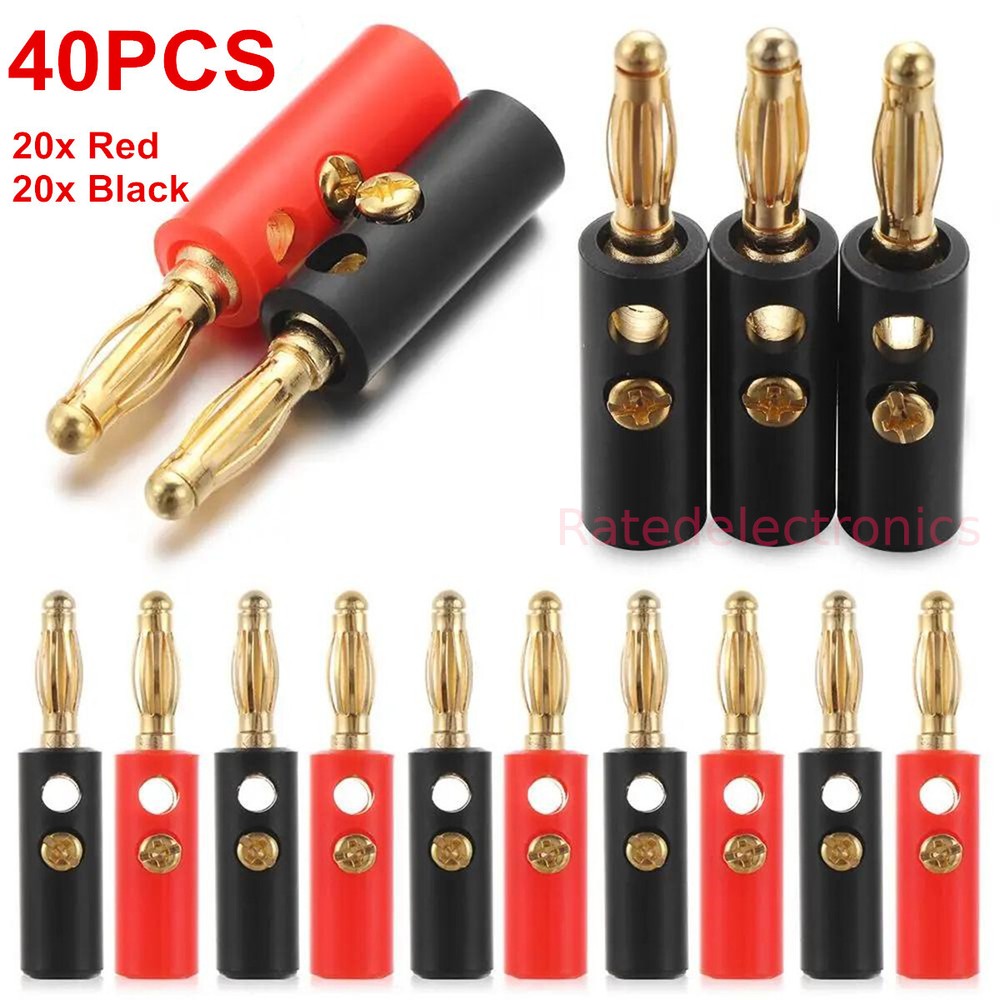40Pcs Gold Plated 4mm Banana Plugs Audio Jack Speaker Wire Cable Screw Connector