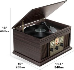 Elegant 6-in-1 Multimedia Center with Bluetooth – Mahogany Turntable & Speakers