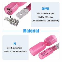 Female Male Red Waterproof Spade Connectors Heat Shrink 16-22 AWG Wire Terminals