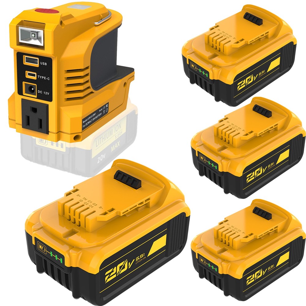 For DeWalt 20V Max 5.0AH Li-ion Battery DCB205 + 220W Power Inverter 110V AC LED