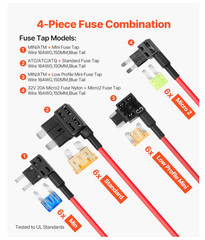 Fuse Tap, 24 Packs, 4 Types 12V Car Add-A-Circuit Fuse Tap Adapter Standard Mini