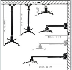 Projector Mount Wall or Ceiling Projection Mount Bracket with Adjustable Height