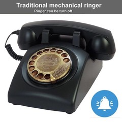 TelPal Corded Telephone Antique Rotary Dial 8008-Black Vintage Home Office Decor