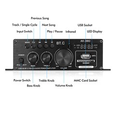 AK380 Bluetooth Audio Power Amplifier Speaker Receiver with U-disk/SD/FM Radio