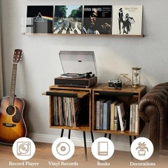 Rustic Brown Vinyl Record Stand with Flip-Top Lid – Organizes 100+ Albums Safely