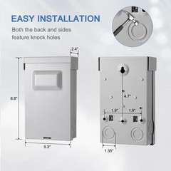 30 Amp Fused AC Disconnect Box, 120/240VAC Pull-Out Switch NEMA 3R Outdoor Metal