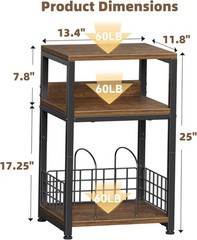 Record Player Stand 3 Tier End Table Vinyl Storage Rustic Brown