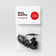 Wired Earbuds – Dealworthy Black: 3.5mm Jack In-Ear Headphones, ABS Cushion