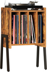 Record Player Stand with Vinyl Storage 4 Shelf End Table Rustic Brown 26″ Tall