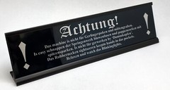 Achtung! Warning Stereo Desk Sign – Custom Silver Aluminum