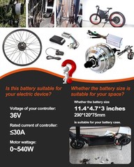 36V 16Ah LiFePO4 Lithium B attery Pack, Built-in 30A BMS for 0-1200W Motor