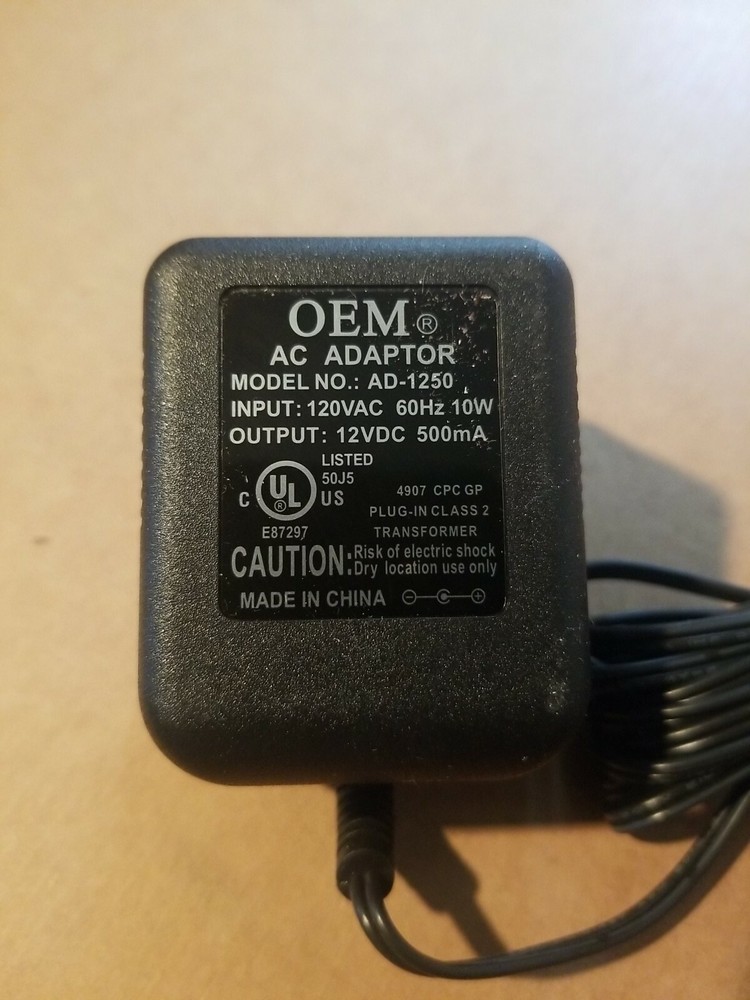 Lot of 2 OEM MODEL AD-1250 12VDC 500mA Power Supply Adapter 6ft
