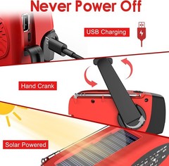 Emergency Solar Hand Crank Weather Radio 10000mAh Power Bank Charger Flash Light