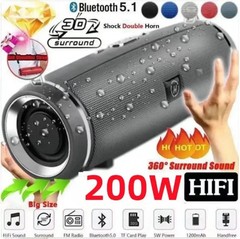 200W Portable Bluetooth Speaker – IPX7 Waterproof, Outdoor Subwoofer & FM Radio