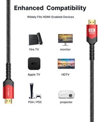 8K HDMI Cable 2.1 2 Pack 6ft, 48Gbps Ultra High Speed HDMI Cable Braided Cord…