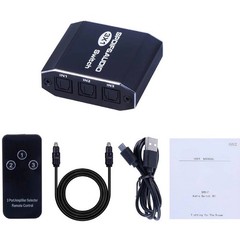 3×1 Aluminum Spdif Toslink Optical Digital Audio Splitter Remote Switch Hub