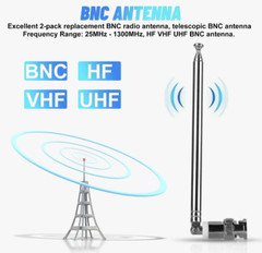 2x Radio Telescopic BNC Antenna Connector AM/FM/UHF/VHF for Police Radio Scanner