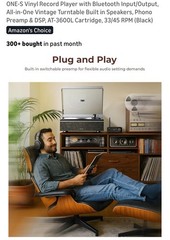 ONE-S Vinyl Record Player with Bluetooth Input/Output, All-in-One Vintage Black