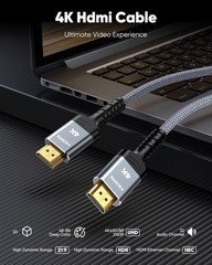 4K Long HDMI 2.0 Cable 15FT/4.5m – 4K@60Hz HDR Braided HDMI Cord, 18Gbps High…