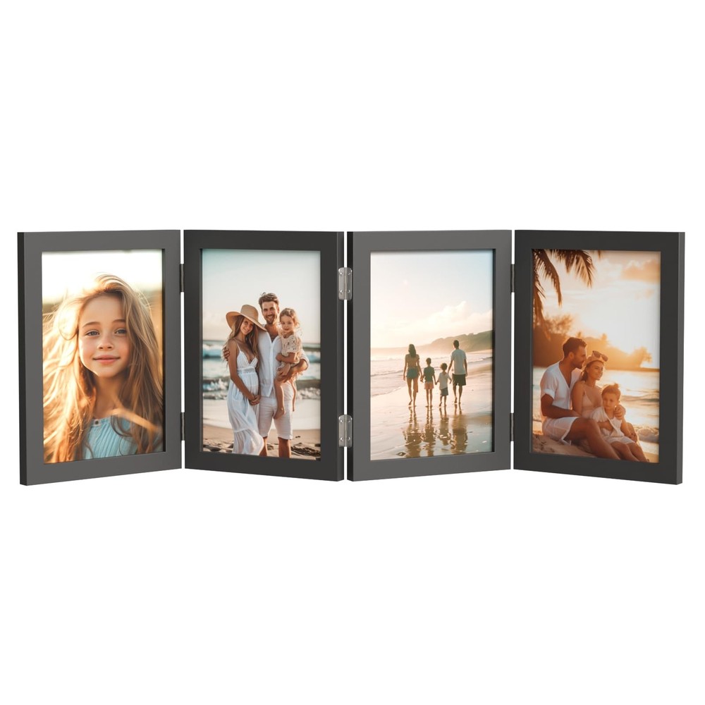 WARM&LOVE 4 Picture Frame, 4×6 4 x 6 inches, 4 Hole Lotus Leaf Frame-Black