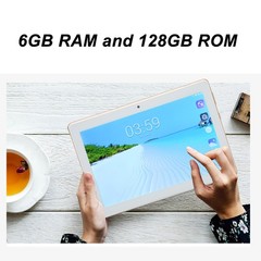 .›(Gold)8 Inch Tablet 6GB RAM 128GB ROM Dual SIM 4G LTE FHD Screen Dual