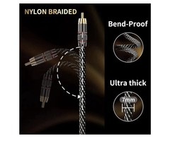 YYTCG Hi-Fi Audio RCA Cable Gld Pltd Shielded OFC Copper 7mm Nylon Braided 9.4ft