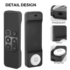 Protective Case for Apple TV Remote with AirTag Holder, Anti Slip Silicone Co…