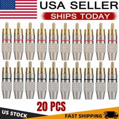 20Pack RCA Male Plug Solder, Gold Audio Video Cable Adapter Connector for Speake
