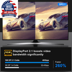Displayport 2.1 16K DP Cable 8K@120Hz/60Hz 4K@240Hz 80Gbps HDR Video Audio Cable