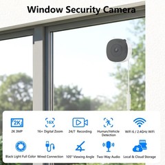 Wansview 3MP 2K Window Camera, 2.4Ghz Wifi Indoor Cameras for Home Security NEW