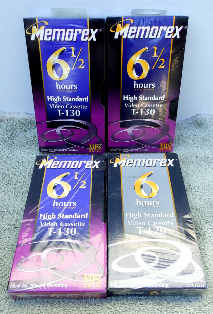 (4) Memorex High Standard Video Cassette T-130 VHS 6 1/2 Hours New Sealed