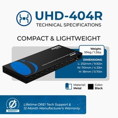 OREI 4K@60Hz 4×4 HDMI Matrix Switch with Downscaler & ARC, 18Gbps, HDCP 2.2, HDR