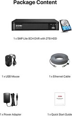 ZOSI H.265 5Mp-Lite HD 8CH DVR System 2TB Hard Drive AI Human Vehicle Detection