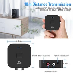 Bluetooth 5.0 Receiver & Adapter, NFC, 3.5mm AUX/RCA Output to Speaker, Black