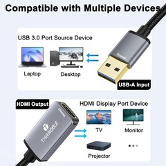USB 3.0 to HDMI Adapter 1080P 60Hz Video Cable Converter for Mac PC Windows 11